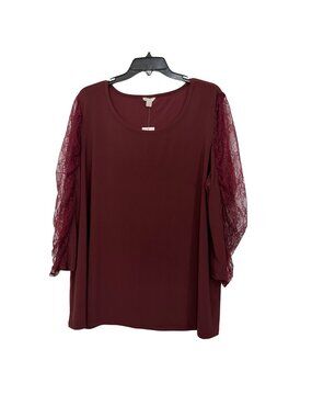 Cato EST 1946 Plus Size Stretch Burgundy Top With Sheer Lace Sleeves Size 22/24W